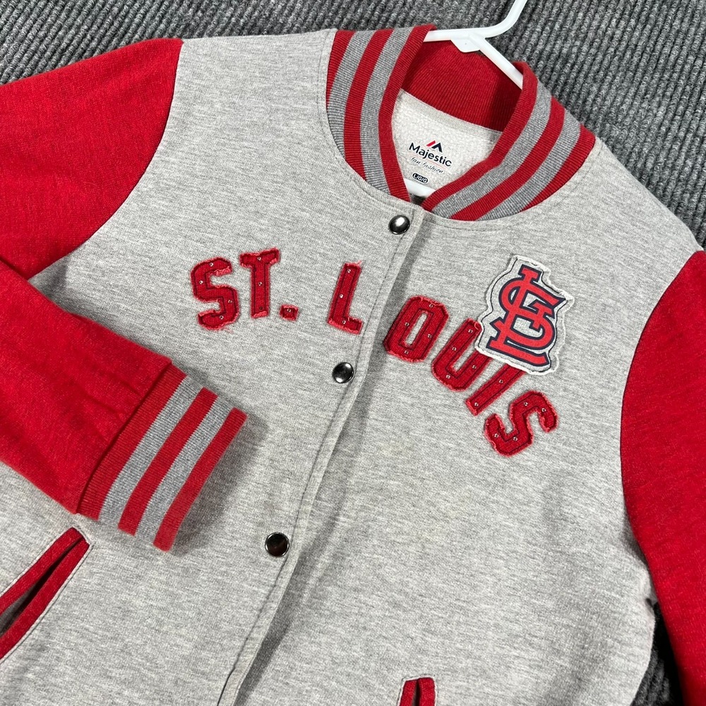 St. Louis Cardinals Jacket Sweatshirt Womens Large Red Gray Long Sleeve Snap